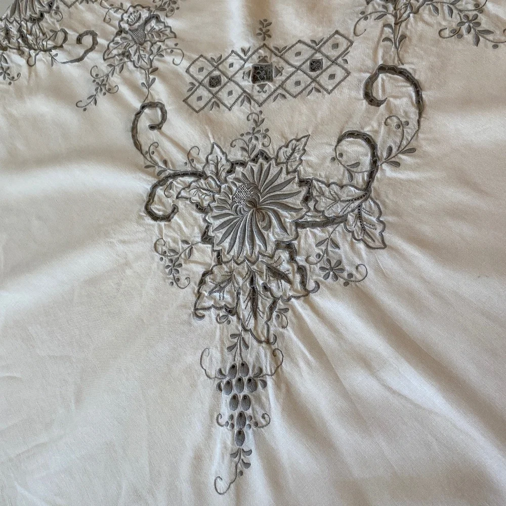 Vintage European Embroidered Floral Grape Vines Tablecloth 65